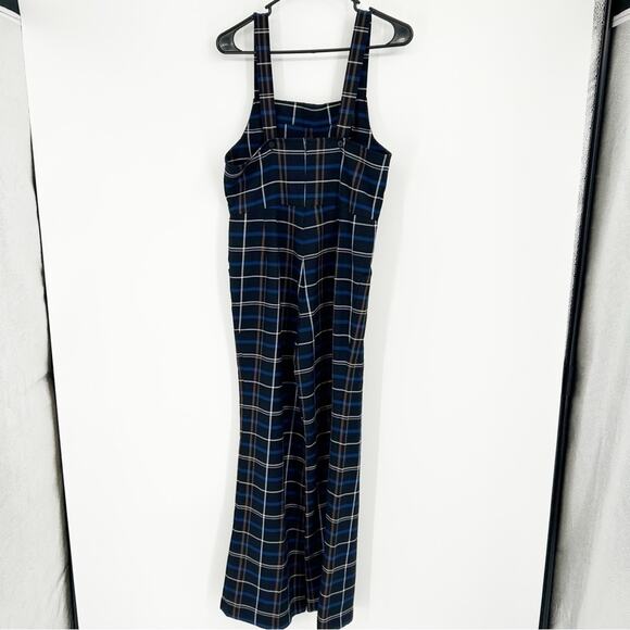 Zara Plaid Wide Leg Trouser Jumpsuit Overalls Pinafore Blogger Favorite Size S - Picture 4 of 8